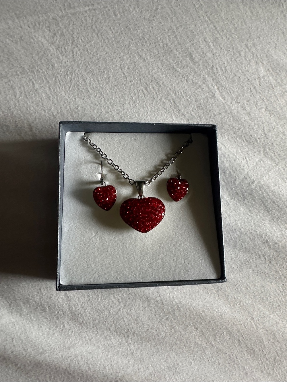 Red Heart Pendant Necklace & Earring Set - Women Jewelry